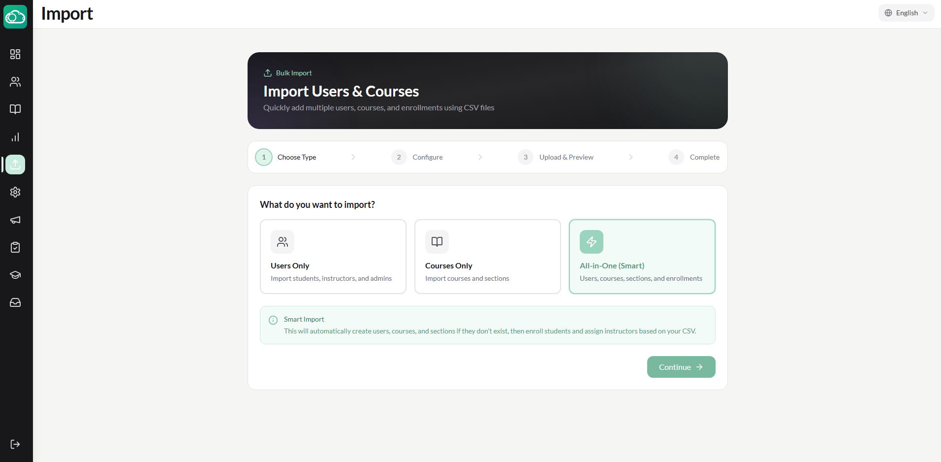 CSV bulk import preview with validation results
