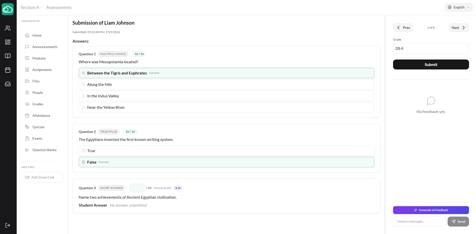 SpeedGrader split layout with submission viewer and grading panel