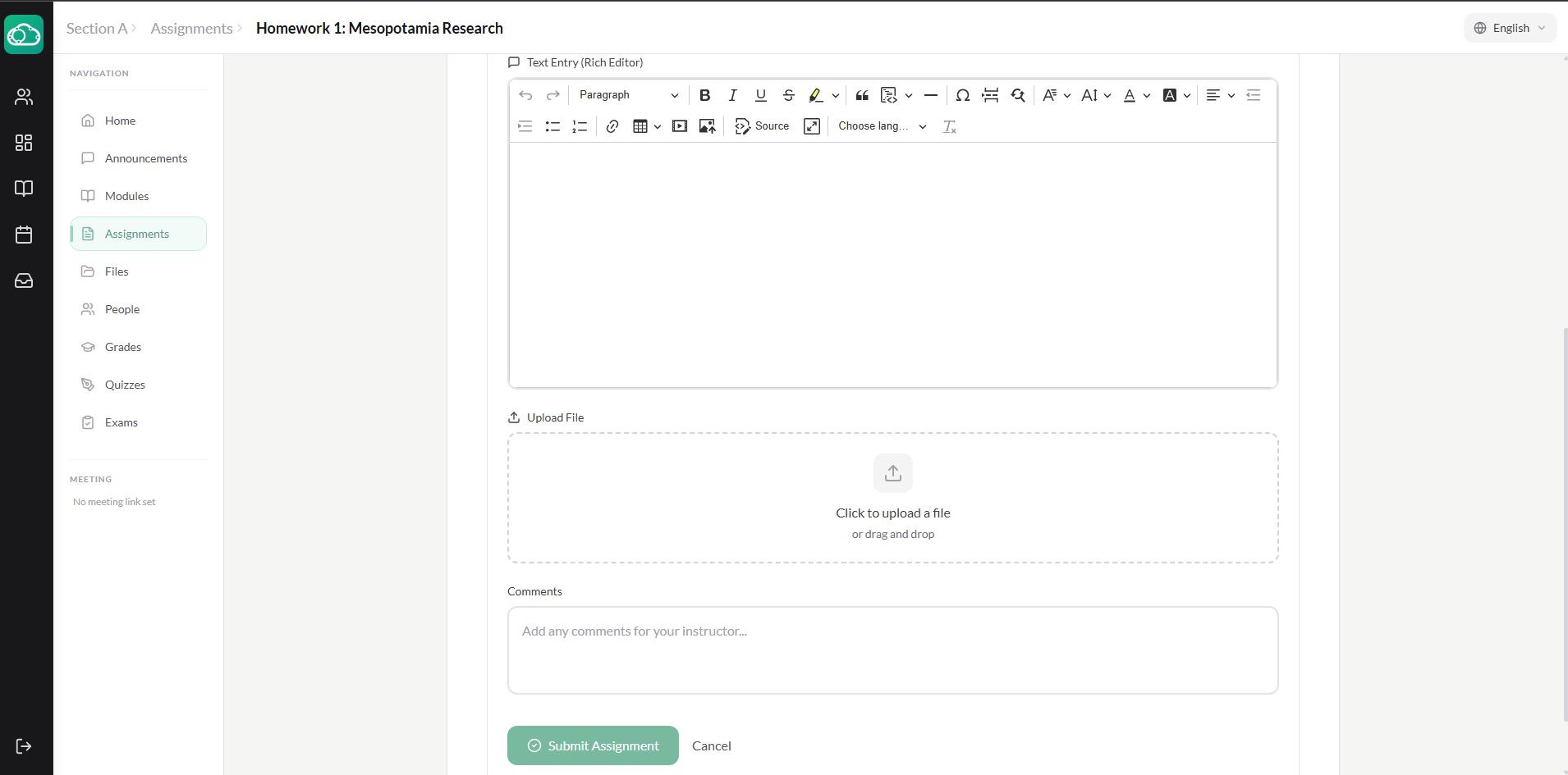 File upload area with drag-and-drop zone and submit button
