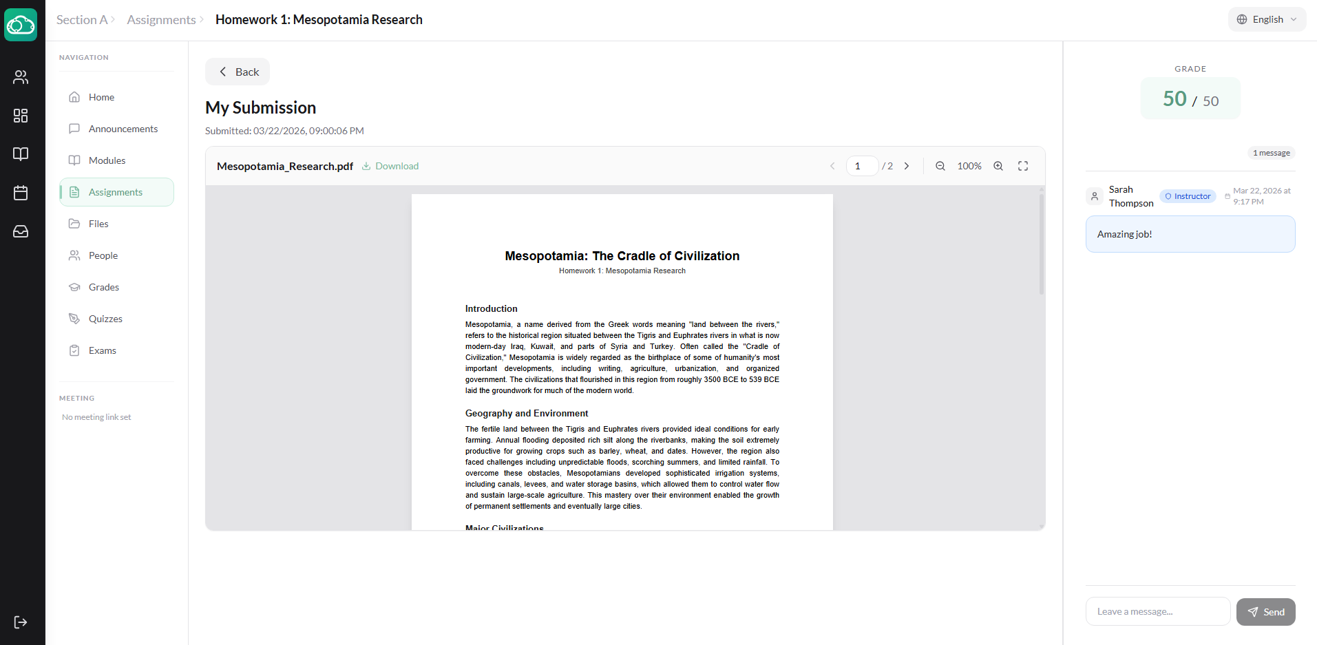 SpeedGrader with PDF preview and grading panel